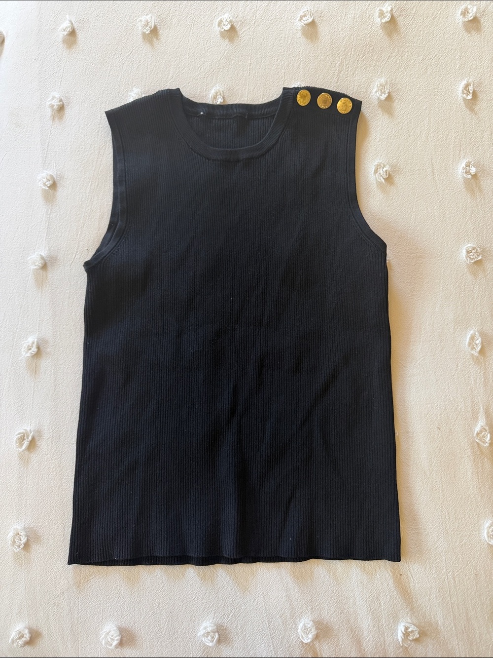 Michael Kors Black Ribbed Sleeveless Top with Gold Buttons